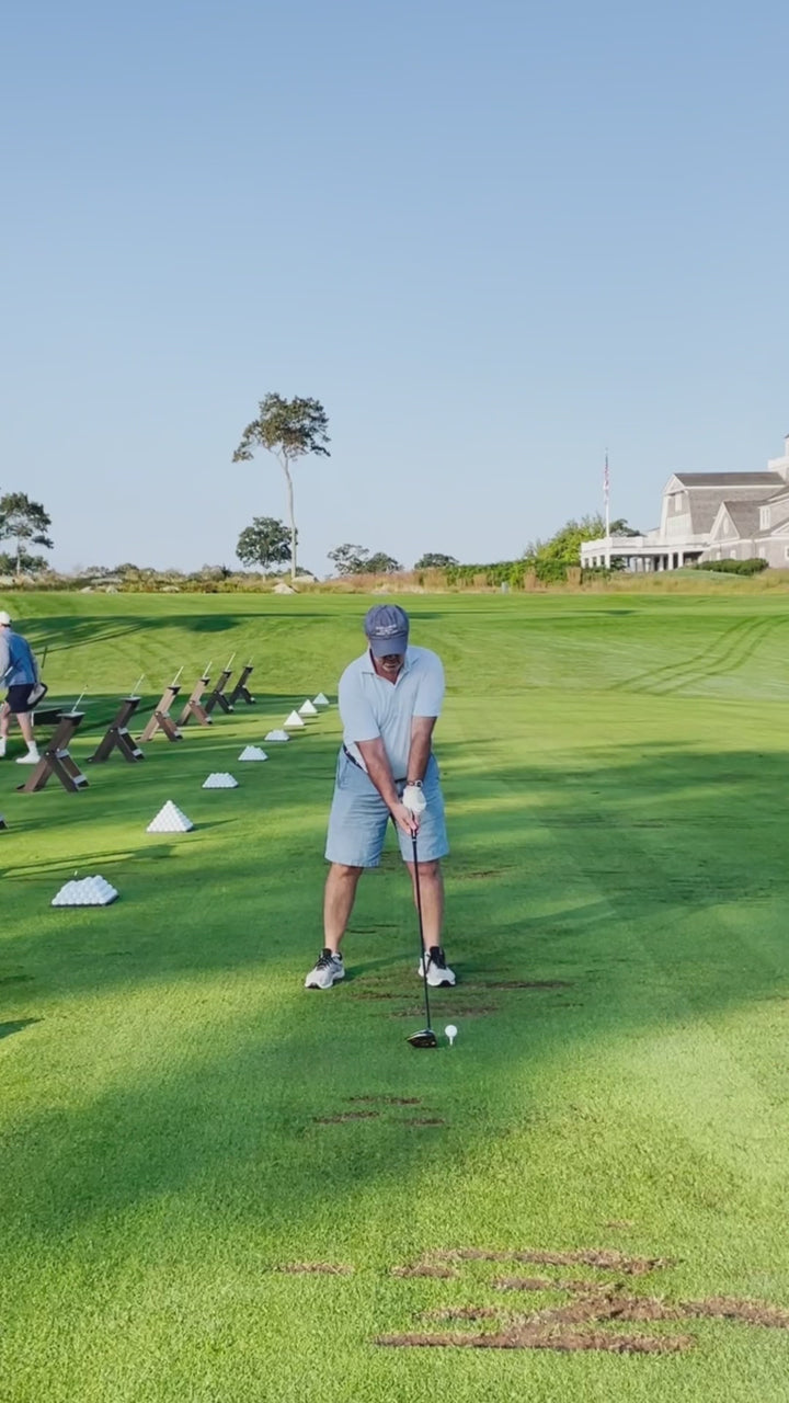 video of someone golfing and transitioning into a sculpture